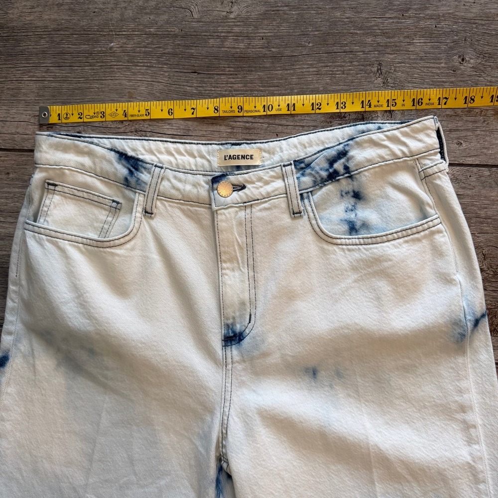L AGENCE June Ultra High Rise Cropped Jeans Light Wash Tie Dye Size 30 - Picture 9 of 10